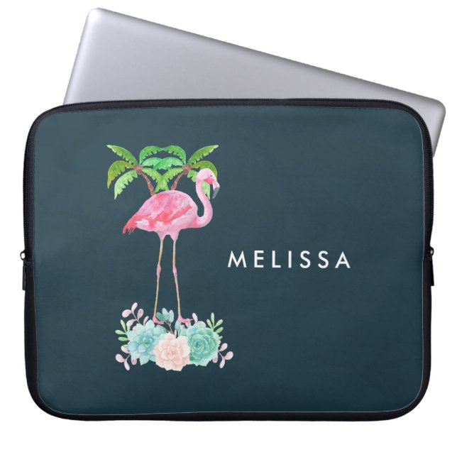 Rosa Flamingo Handflatan träd och Blommigt Succule Laptop Fodral (Framsidan)