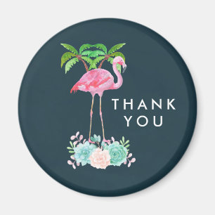 Rosa Flamingo Handflatan träd och Blommigt Succule Magnet