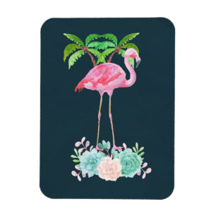 Rosa Flamingo Handflatan träd och Blommigt Succule Magnet