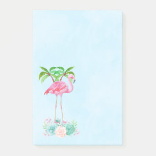 Rosa Flamingo Handflatan träd och Blommigt Succule Post-it Block