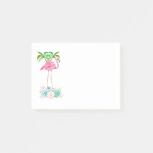 Rosa Flamingo Handflatan träd och Blommigt Succule Post-it Block