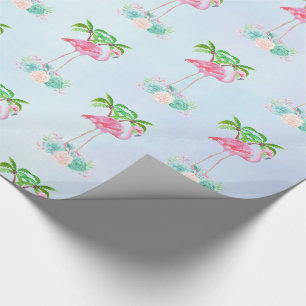 Rosa Flamingo Handflatan träd och Blommigt Succule Presentpapper
