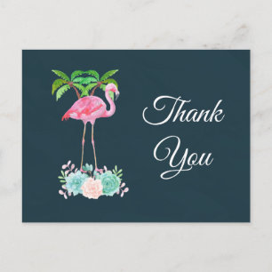 Rosa Flamingo Handflatan träd och Succulents Tack Vykort