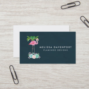 Rosa Flamingo Handflatan träd och Succulents Visitkort