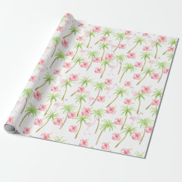 Rosa Flamingo Hibiscus Flowers Tropical Handflatan Presentpapper