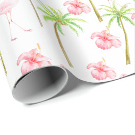 Rosa Flamingo Hibiscus Flowers Tropical Handflatan Presentpapper