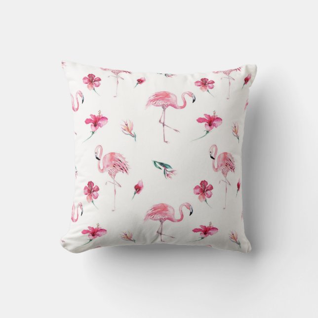 Rosa Flamingo & Hibiscus Tropical Summer Glam Kudde (Framsida)