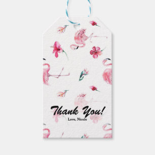 Rosa Flamingo & Hibiscus Tropisk Festpresent Presentetikett