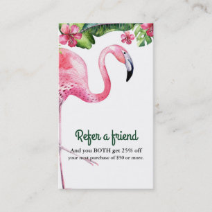 Rosa Flamingo & Hibiscus Tropisk Referera en vän Rabattkort
