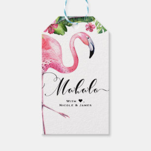 Rosa Flamingo Hibiskus Blommig Hawaii MAHALO ALOHA Presentetikett