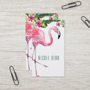 Rosa Flamingo & Hibiskus Tropiska Blommor Löv Visitkort