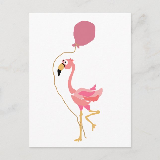 Rosa Flamingo Holding Balloon Vykort (Framsida)