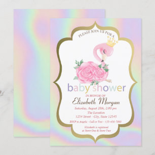 Rosa Flamingo, Holografisk Baby Shower Inbjudan