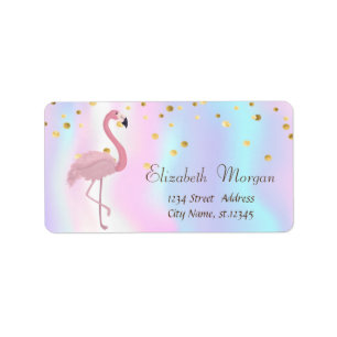 Rosa Flamingo HoloGrapo Gold Foil Confetti Adressetikett