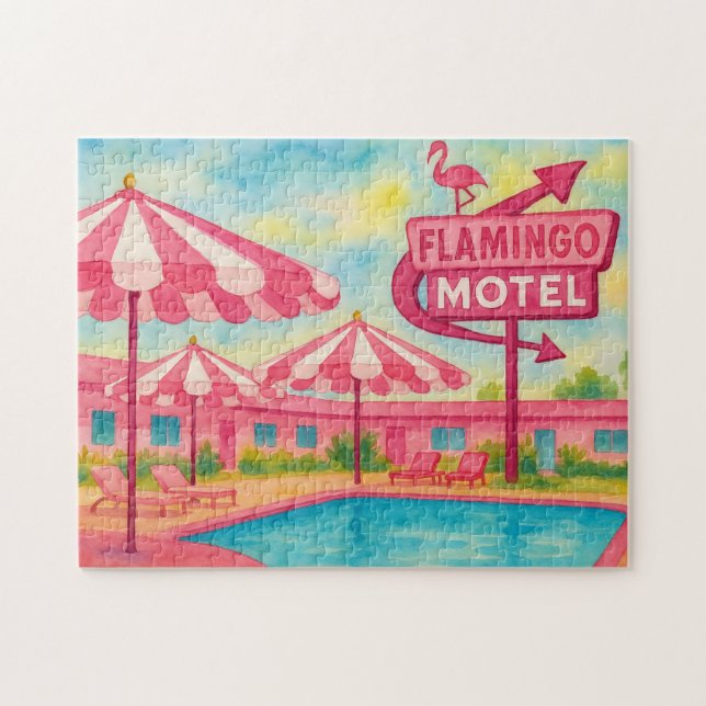 Rosa Flamingo Hotel Bassäng Beach Summer Vibes Pussel (Horisontell)