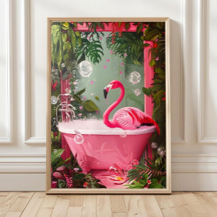 Rosa Flamingo i badkar Tryck, Rolig badrumsväggkon Poster