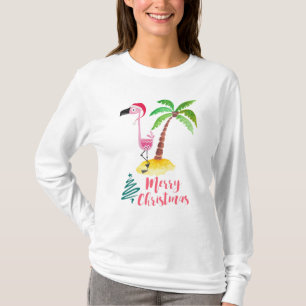 Rosa Flamingo i den tropiska julen i Santa Hat T Shirt