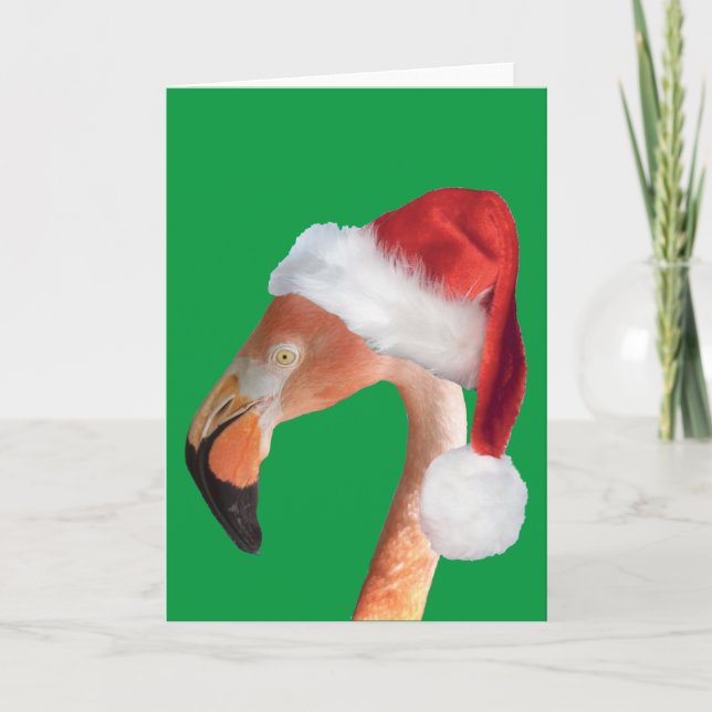 Rosa flamingo i en röd tomtehatt Julkort Helgkort (Framsida)