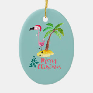 Rosa Flamingo i en Santa Hat Cute Julgransprydnad Keramik