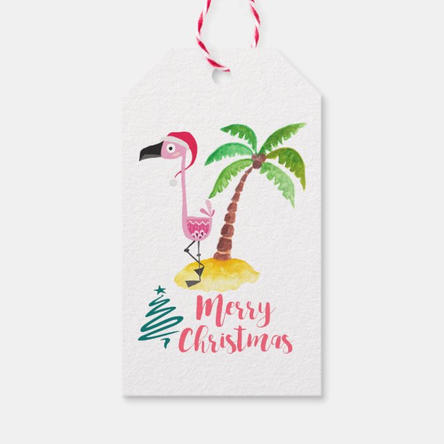 Rosa Flamingo i en tomhat av Handflatan Träd Presentetikett (Baksidan)