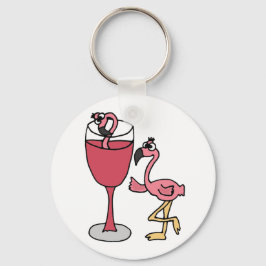 Rosa Flamingo i glaset Vin Nyckelring