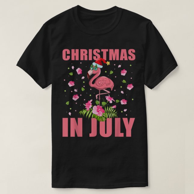 Rosa Flamingo i jultomten Juli i juli T Shirt (Design framsida)