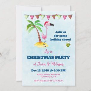 Rosa Flamingo i Red Santa Hat jul Party Inbjudningar