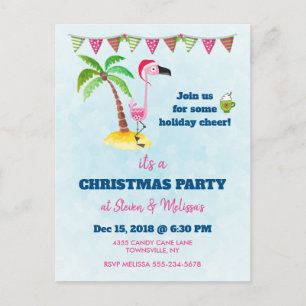 Rosa Flamingo i Red Santa Hat jul Party Vykort