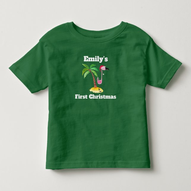 Rosa Flamingo i Red Santa Hat jul Personal T Shirt (Framsida)