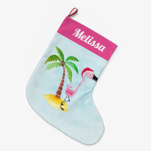 Rosa Flamingo i Red Santa Hat-julen Stor Julstrumpa