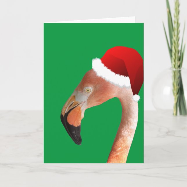 Rosa flamingo i röd seriefigur Santa hatt Helgkort (Framsida)