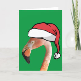 Rosa flamingo i röd seriefigur Santa hatt Helgkort