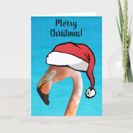 Rosa flamingo i röd seriefigur Santa hatt jul Helgkort