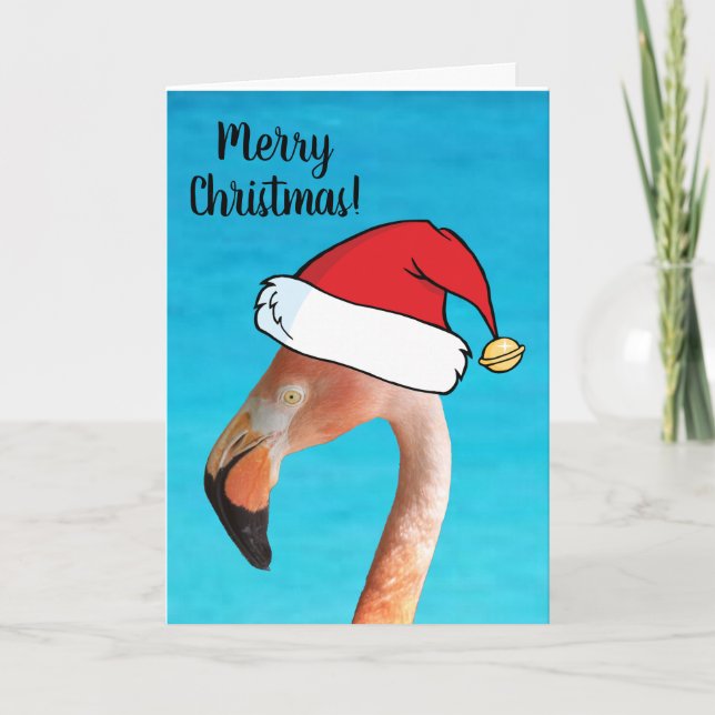 Rosa flamingo i röd seriefigur Santa hatt jul Helgkort (Framsida)