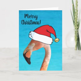 Rosa flamingo i röd seriefigur Santa hatt jul Helgkort