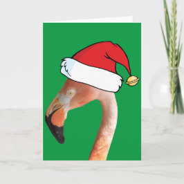 Rosa Flamingo i röd tecknad Santa hat Helgkort