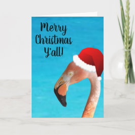 Rosa flamingo i röd tecknad tomtehatt helgkort