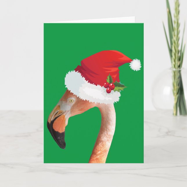 Rosa flamingo i röd tomteluva Högryskort Helgkort (Framsida)