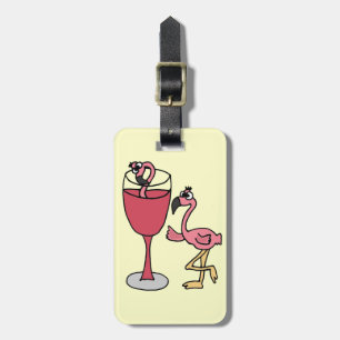 Rosa Flamingo i rodna vinexponeringsglas Bagagebricka