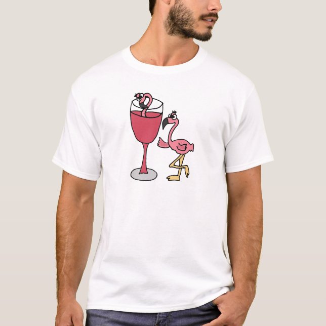 Rosa Flamingo i rodna vinexponeringsglas T-shirt (Framsida)
