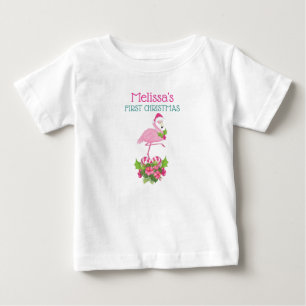 Rosa Flamingo i Santa Hat 1:a jul T Shirt