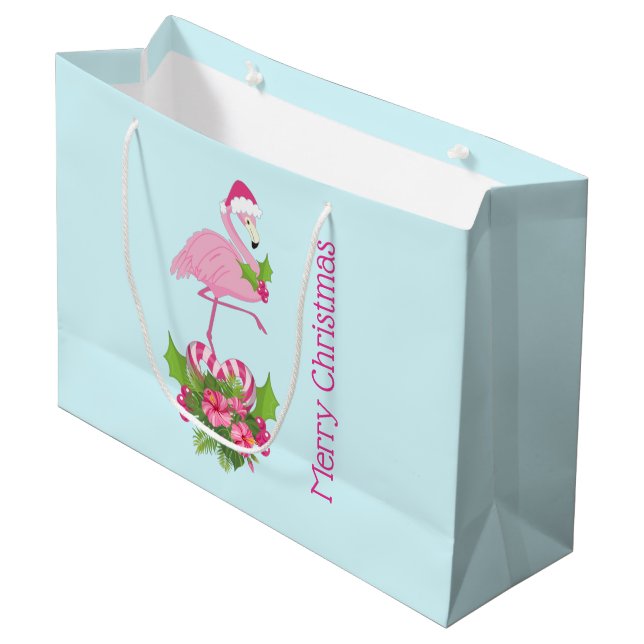 Rosa Flamingo i Santa Hat med Candy cane Bouquet (Framsidan Vinklad)