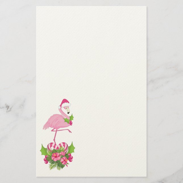 Rosa Flamingo i Santa Hat med Candy cane Bouquet Brevpapper (Framsida)