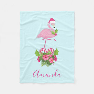 Rosa Flamingo i Santa Hat med Candy cane Bouquet Fleecefilt
