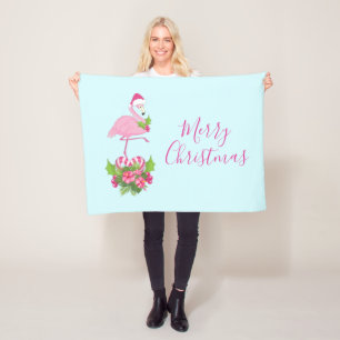 Rosa Flamingo i Santa Hat med Candy cane Bouquet Fleecefilt
