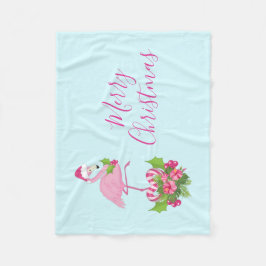 Rosa Flamingo i Santa Hat med Candy cane Bouquet Fleecefilt