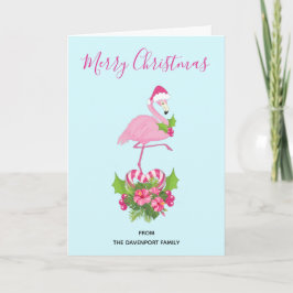 Rosa Flamingo i Santa Hat med Candy cane Bouquet Helgkort