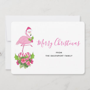 Rosa Flamingo i Santa Hat med Candy cane Bouquet Julkort
