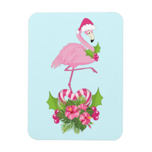 Rosa Flamingo i Santa Hat med Candy cane Bouquet Magnet