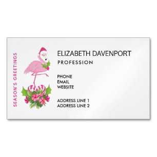 Rosa Flamingo i Santa Hat med Candy cane Bouquet Magnetiska Visitkort